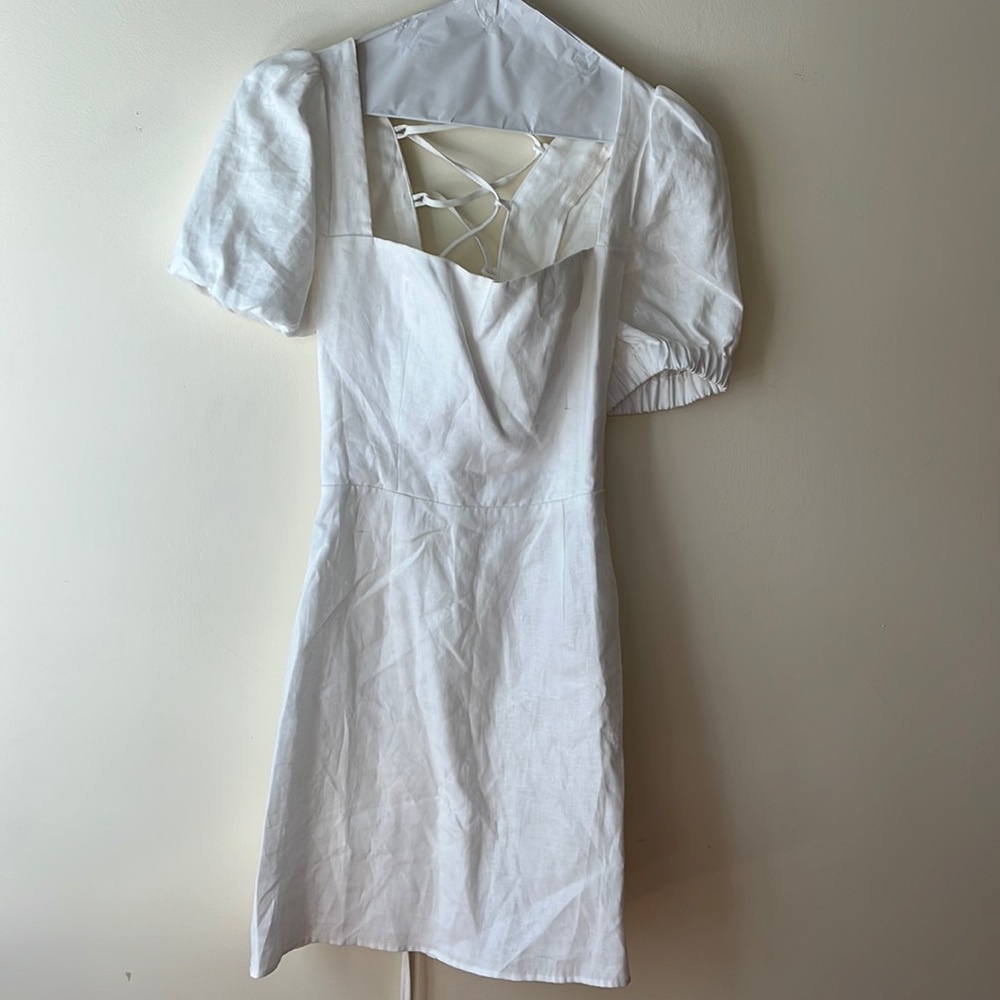 Backless white linen dress